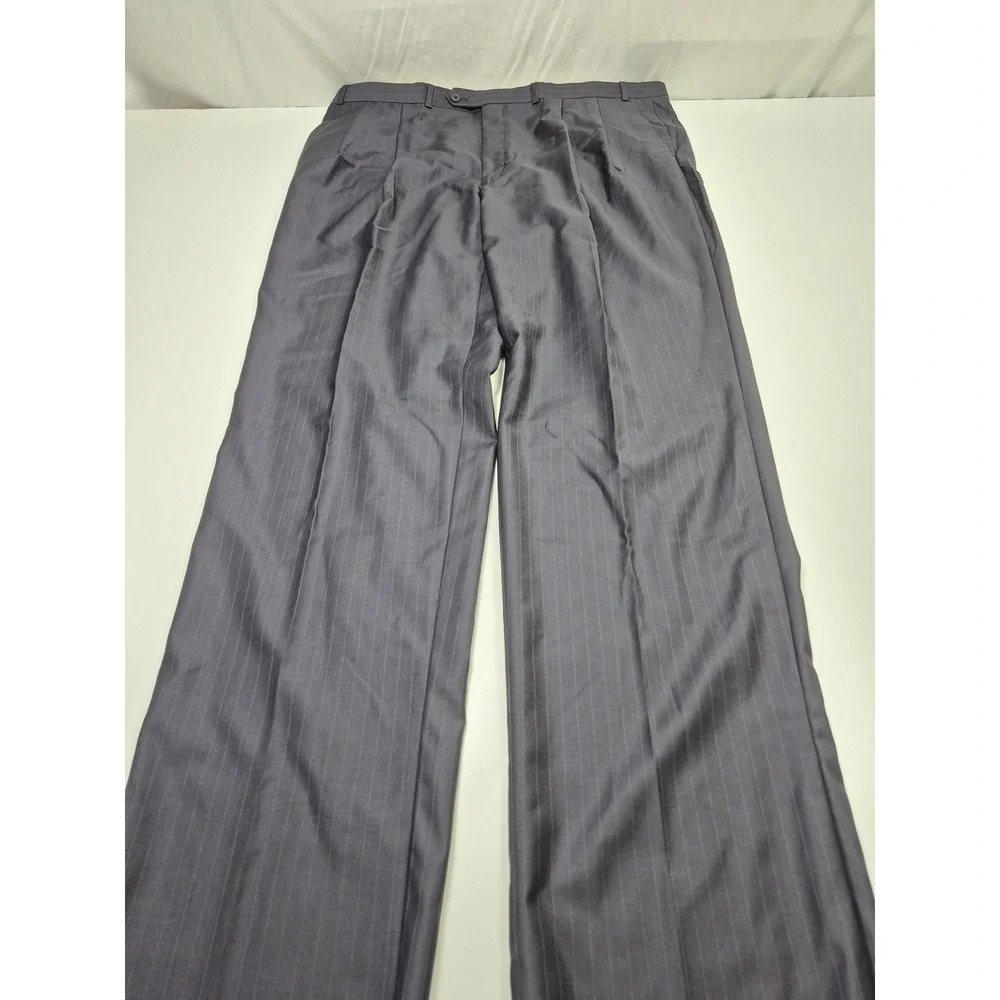 Suit Pants Mens 42x36 Navy 100% Wool Pinstripe Pleated Dress Formal Business